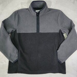 Sonoma Mens Large Sherpa Fleece Quarter Zip Pullover Colorblock Gray Black